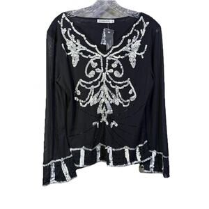 Alexandra Rosati Beaded‎ Top Black with Silver Sequins Women's XL NWT Flawed